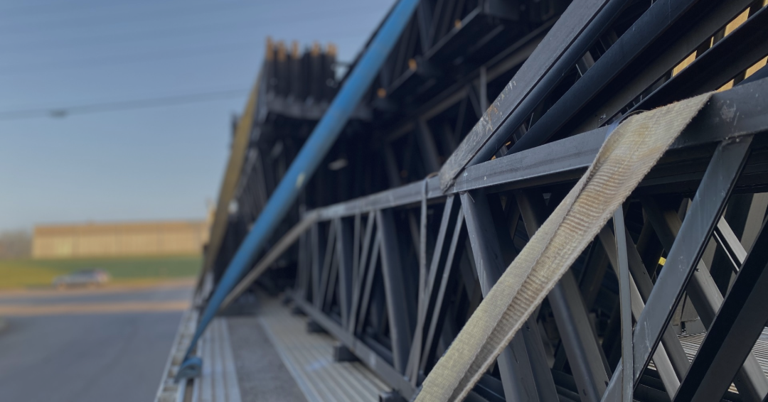 A load of steel trusses arriving to our manufacturing plant to be sold as-is or for pole barns and post frame metal buildings.