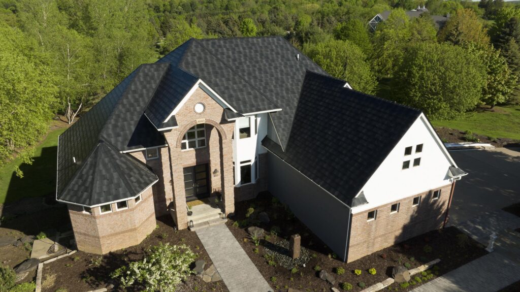 EDCO's Infiniti Textured Shake in Obsidian showcases a modern stone-coated steel roofing.