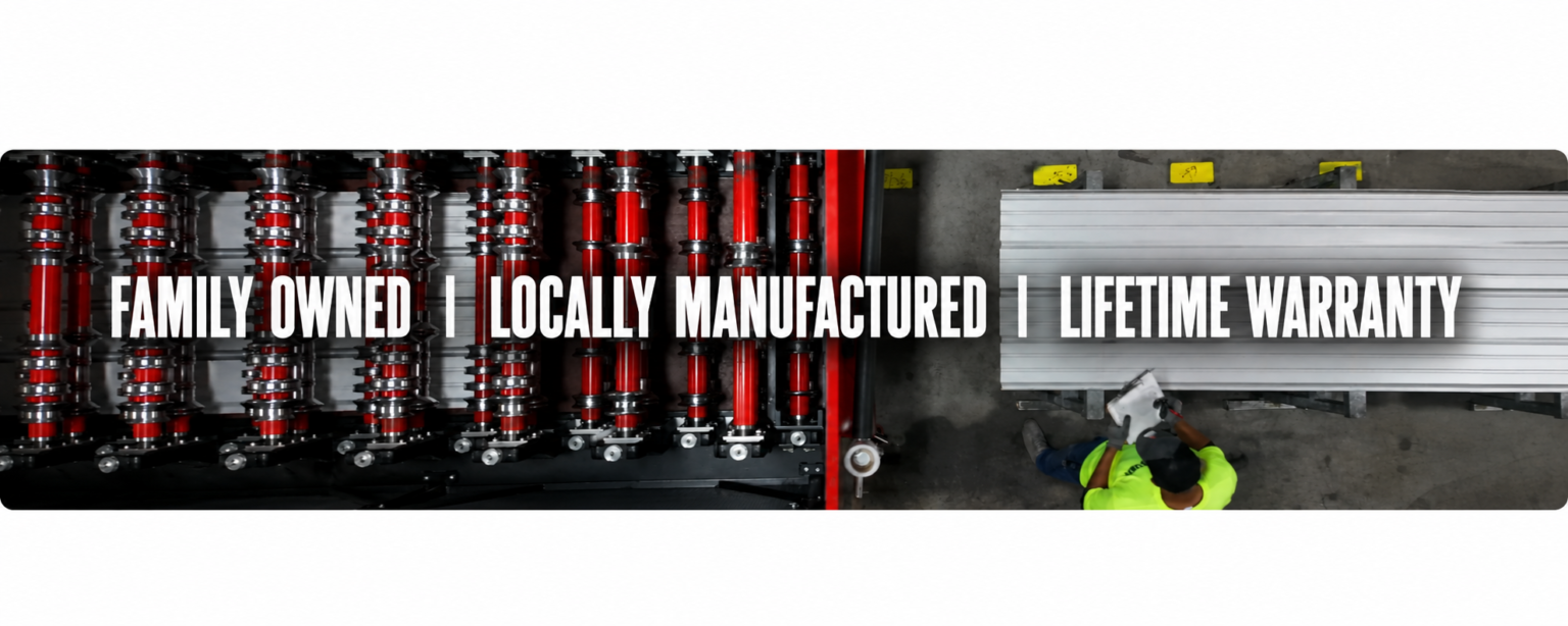 Lyon Metal Roofing manufacturing premium metal roofing panels in the USA featuring custom roll forming, locally manufactured metal roofing, and a lifetime warranty.